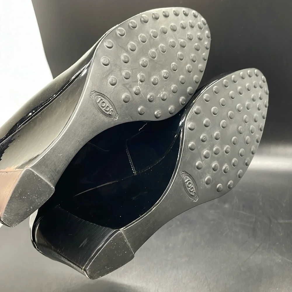 TOD'S Black Patent Leather Wedge Pumps Heels Shoes Size EU 36 1/2 USA 6.5